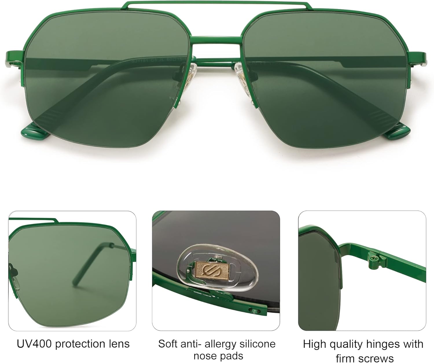 SOJOS Trendy Aviator Sunglasses Mens Womens Retro Double Bridge Metal Frame Semi-Rimless Shades SJ1191 - Image 4