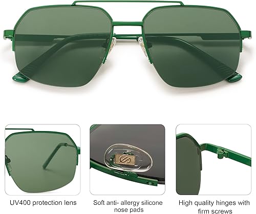 Miniatura 4 de SOJOS Gafas de sol de aviador de moda para hombre y mujer diseño retro de doble puente marco de metal semi sin montura SJ1191