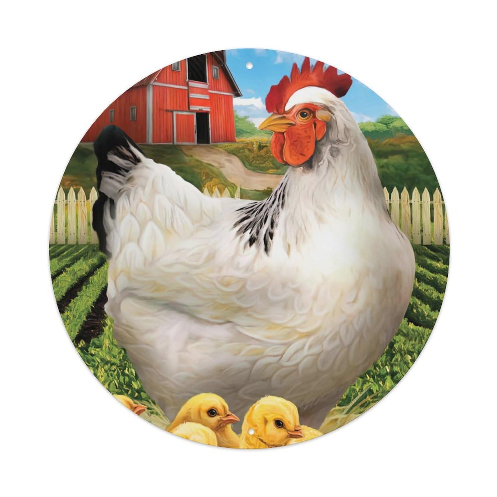 Animal Artwork Rooster And Chickens on The Farm Vintage Metal Tin Sign Plaque Wall Decor for Cafe, Club Bar, Office, Garden Metal Poster 8x8Inch