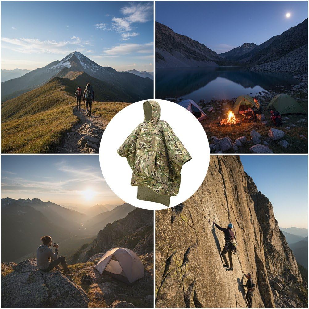 Campingdecke, Tragbarer Kapuzenpullover, Wasserdichter Poncho, Jagdanzug, Wärmende Decke, Multicam-campingausrüstung