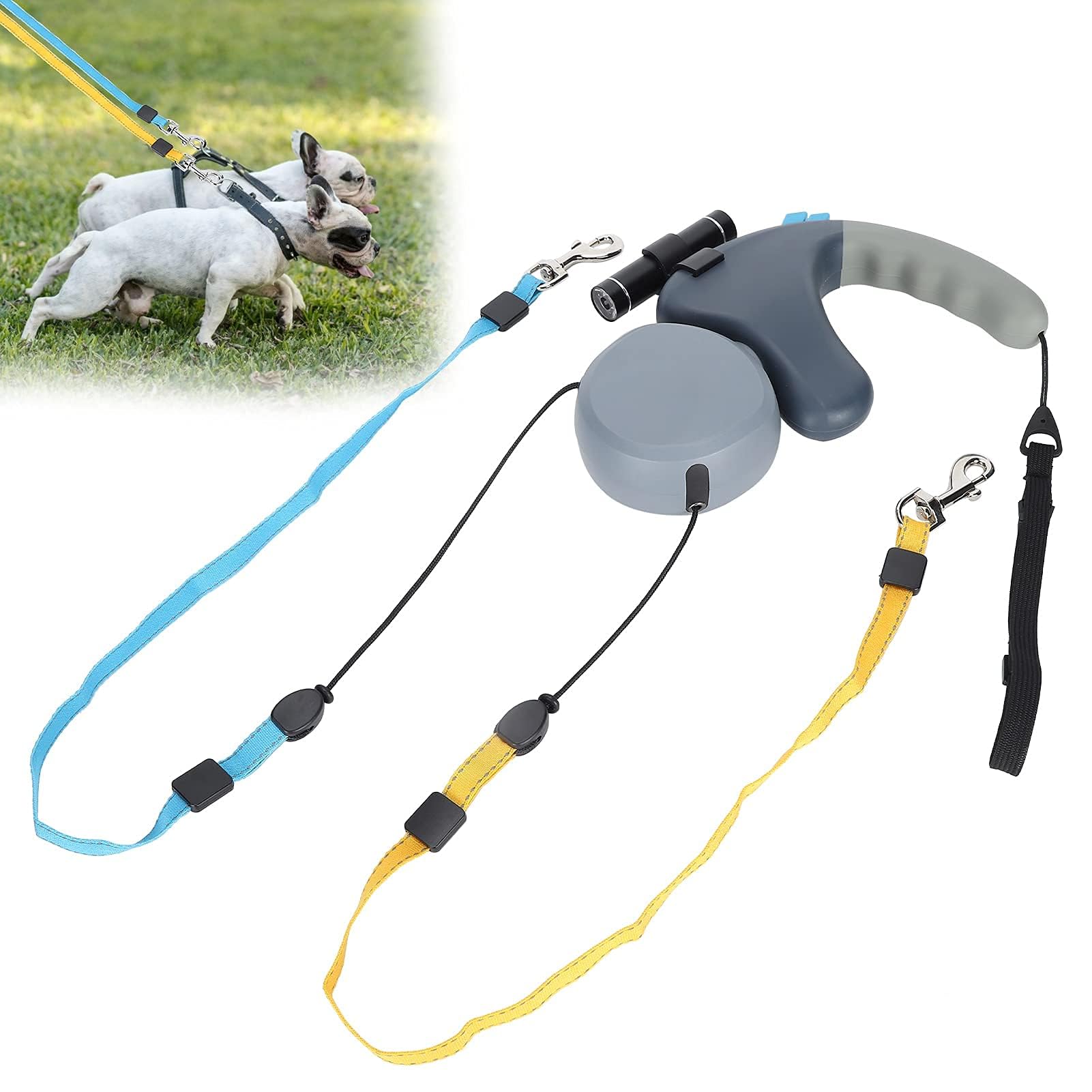 Pssopp Einziehbare Hundeleine Doppelte Hundeleine Einziehbare Hundeleine Hundeleine für Spaziergänge mit 2 Hunden(grau)