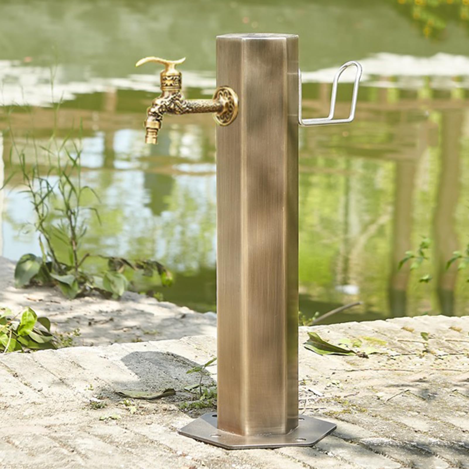 LUUYYI Colonna d'acqua da giardino indipendente con rubinetto in rame, fontana decorativa per irrigazione e lavaggio esterni (rubinetto singolo 50 x 10,5 cm)