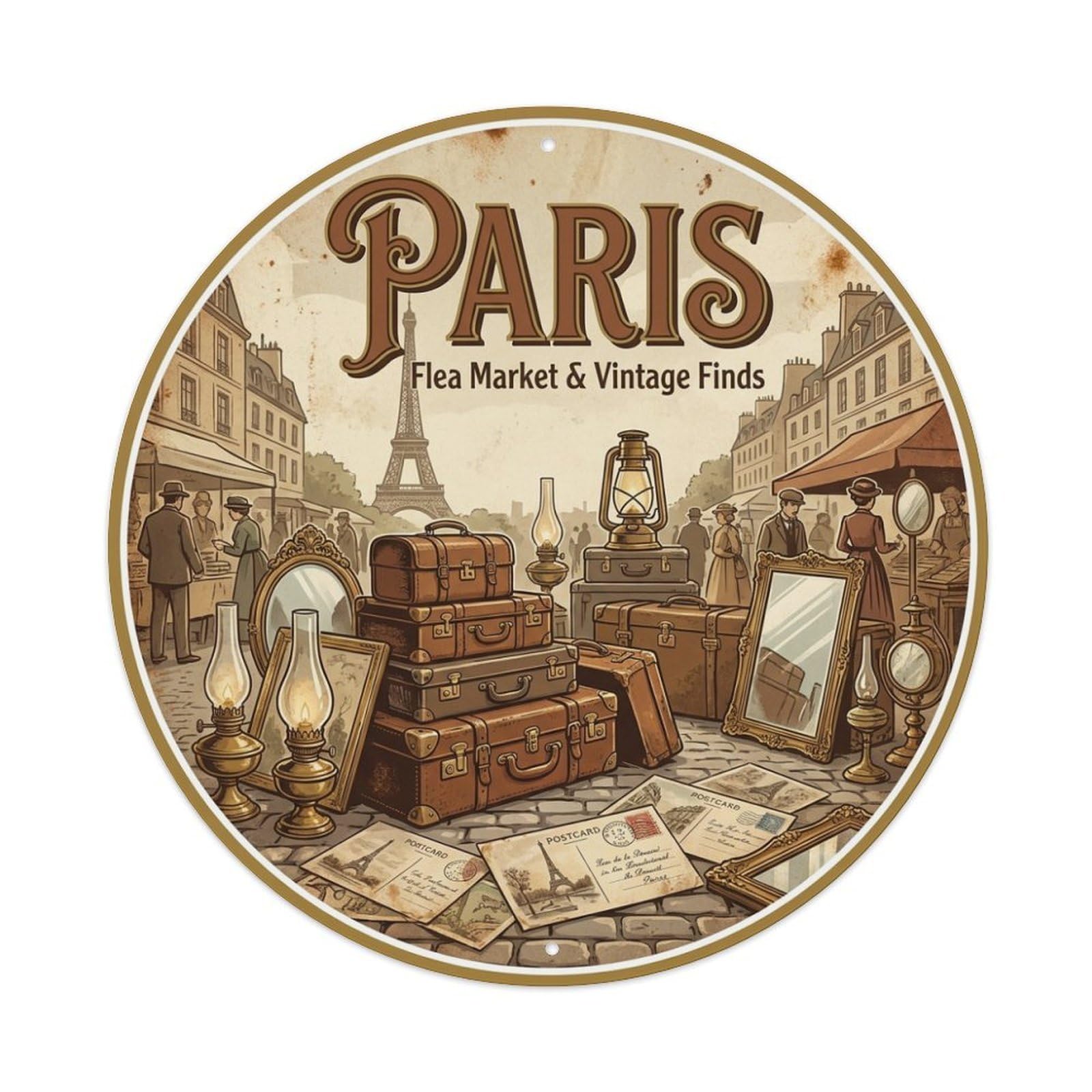 Olhnbad Style Paris Flea Market Finds Route Travel Retro Cuisine Metal Tin Sign
