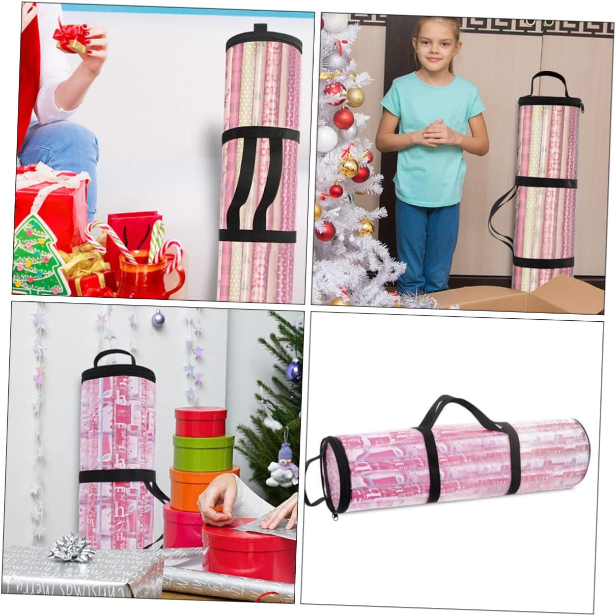 FOMIYES 4pcs Multi-use Cylindrical Christmas Pouch for Easy Storage Transparent Organizer Bag for Holiday Wrapping and Present Storage