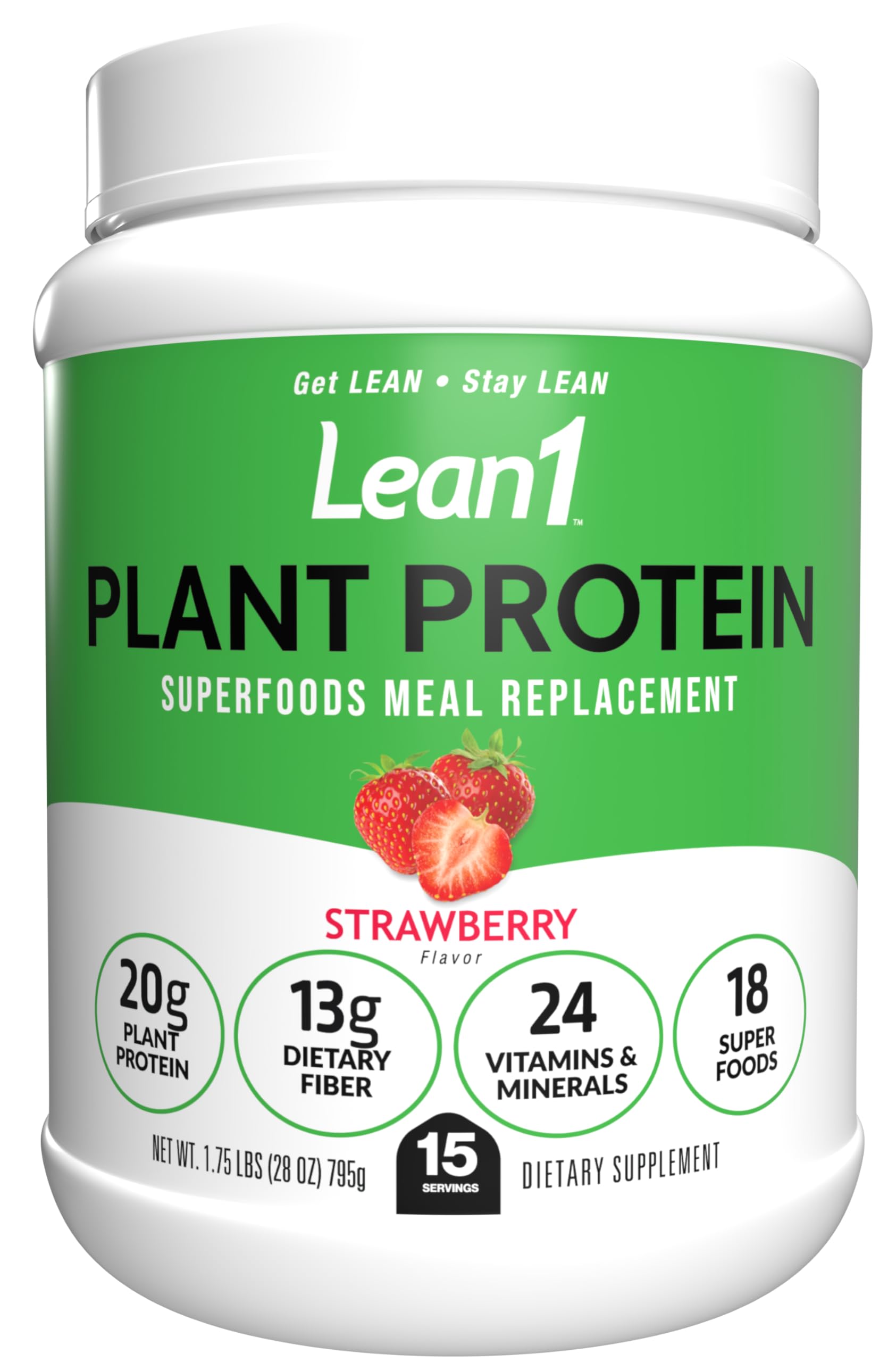 LEAN1 Proteína vegetal em pó, sabor morango, 15 porções