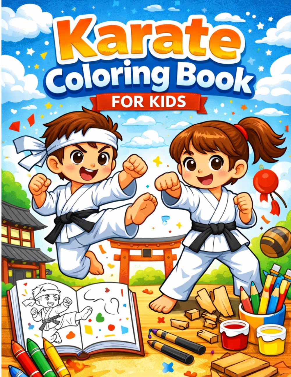 Karate Coloring Book for Kids: 30 Easy Karate Moves Coloring Pages | Fun Martial Arts Activity Book for Boys and Girls Ages 4–8 | Simple Karate Kids Training Illustrations