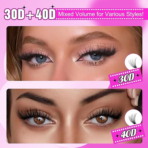 Miniatura 10 de Kit de extensiones de pestañas, 320 racimos de pestañas, rizo D, 0.354-0.630 in, mezcla de pestañas individuales 40D con unión de pestañas y sello y