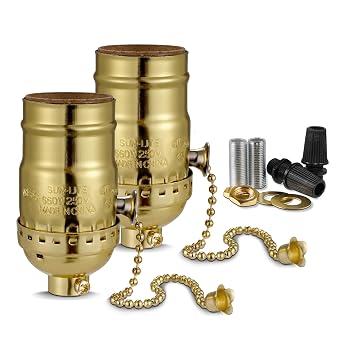 Pull Chain Light Socket Replacement, E26 Standard Screw Lamp Socket, Bulb Socket with Pull Chain Lamp Switch for Table and Floor Lamp, UL Listed 2, Gold