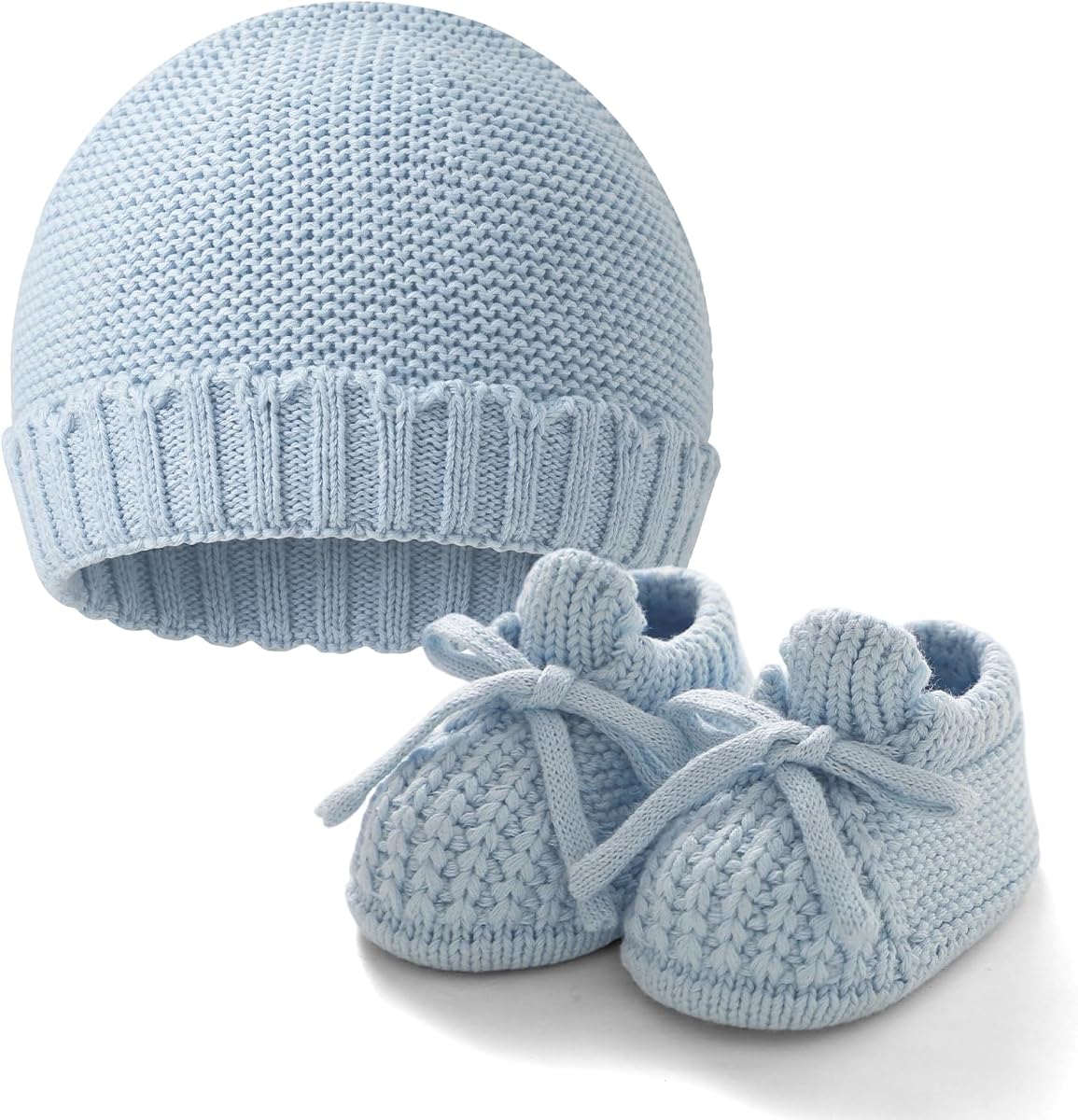 Baby Booties with Hat Set | Newborn Knit Shoes Soft Infant Booties, 2 PCS for Baby Boy Girl