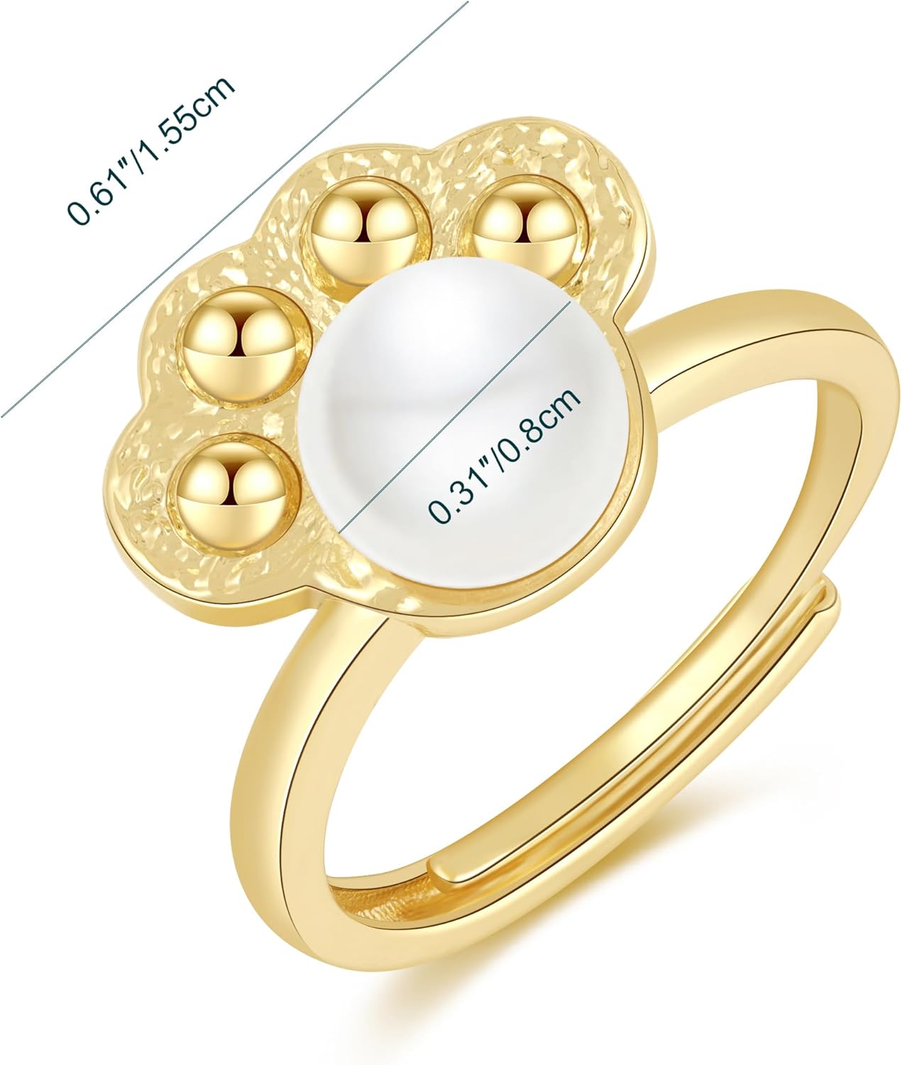 14k Gold Plated Freshwater Pearl Ring, Crown Pearl Ring Handmade Adjustable Open Ring for Comfortable Fit Gift Idea for Women & Teen Girls - Image 7