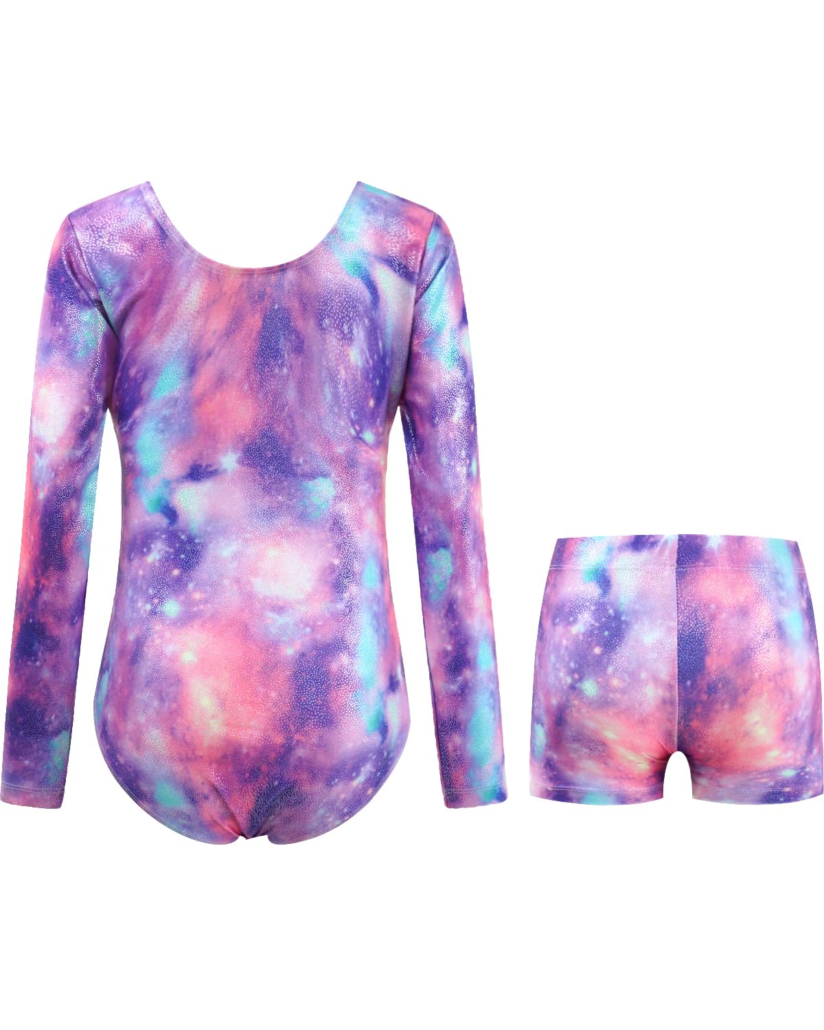 TSSOE Kids Girls Long Sleeve Gymnastics Leotard Unitard And Shorts Hair Scrunchies Set Ballet Dance Outfits Hot Pink 10