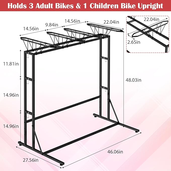 Soporte Vertical para Bicicletas, 4 Bicis, Negro, Metal miniatura 3