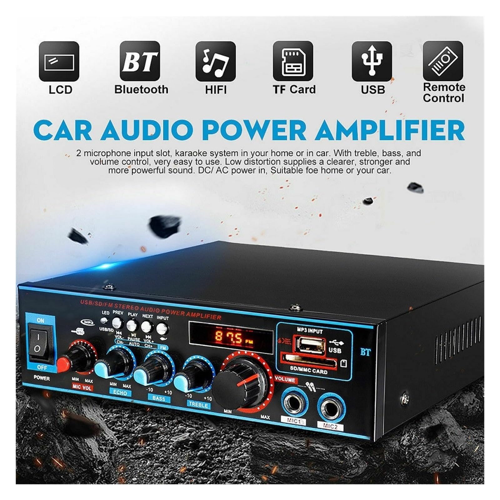 Wzmacniacz Bluetooth Do Głośników Kanał Car Audio Power AMP Bass Odtwarzacz Muzyki Z Pilotem Precyzyjne Strojenie