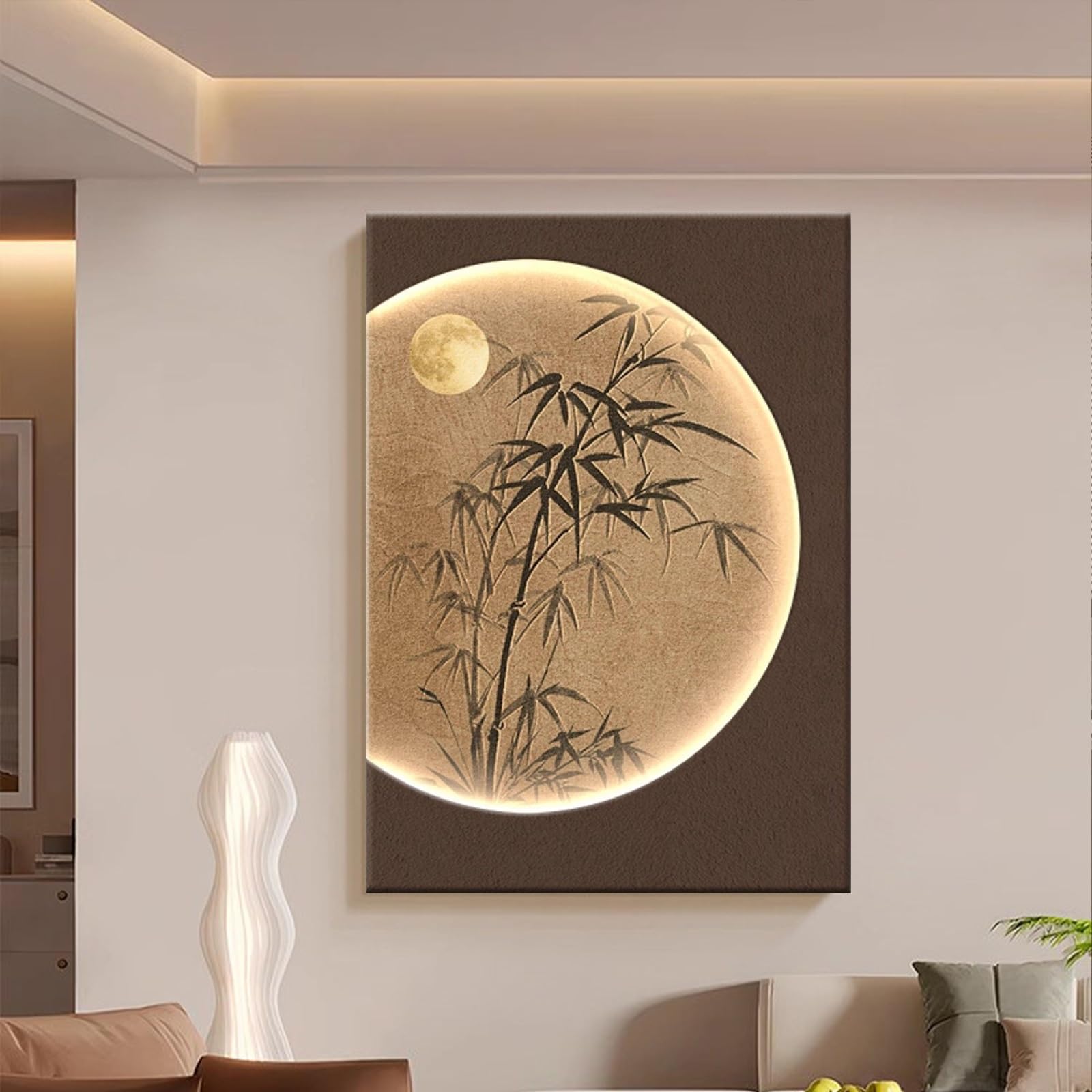 SYXHJTFZ Modern 3D LED Sandstone bamboo Wall Art Decor, Zen Artwork Borderless with LED Lighted for Living Room Hallway Dining Room Bedroom Office Aesthetic(A,70 * 100cm/27.6 * 39.4in)