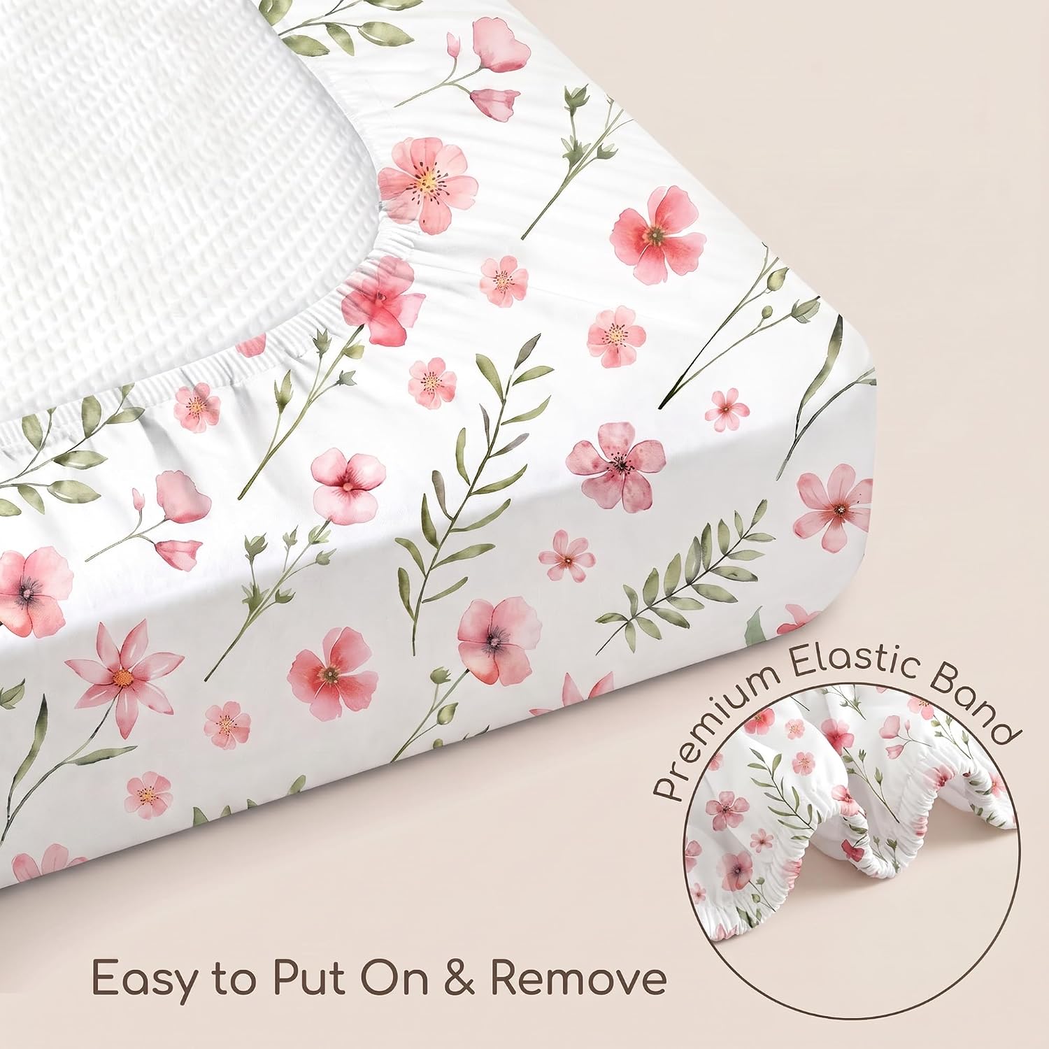 Pack and Play Mattress Sheets Fitted, 3 Pack Mini Crib Sheets | Stretchy Playard playpen Sheet, Compatible with Graco Pack N Play Mattress, Soft and Breathable Material, Pink Floral