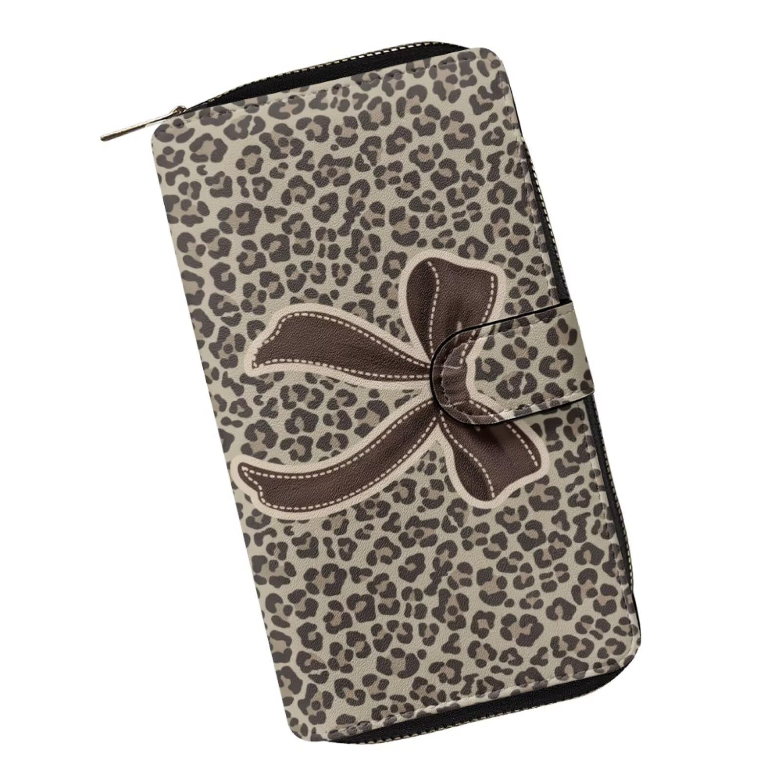 COEQINE Ladies Wallets Pink Leopard Heart Black Printed Leather Phone Long Clutch Purses Check Coin Change Holder