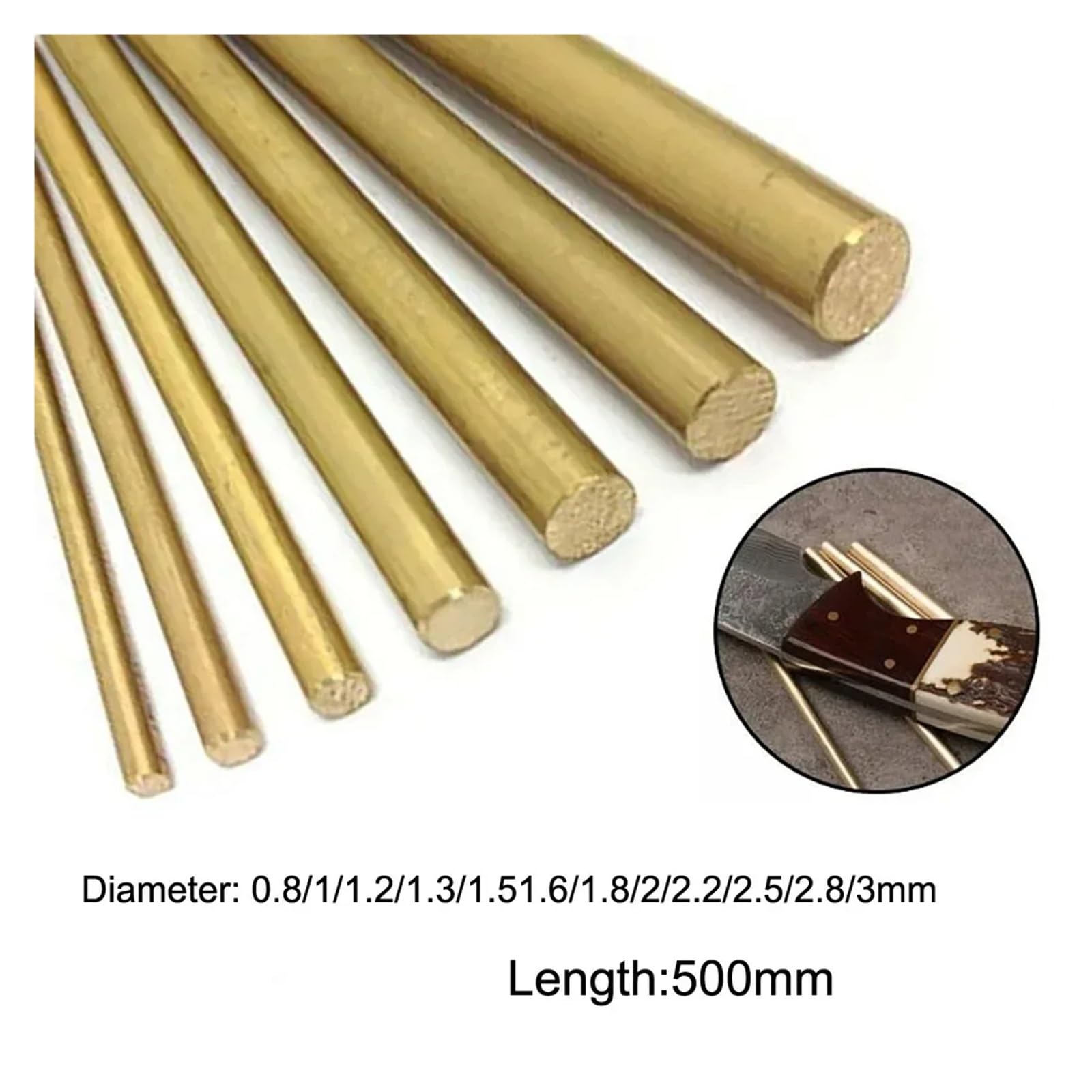 Asta in Rame 1/2/5 pezzi di barra in ottone, lunghezza 500 mm, diametro 0,8-3, tonda in rame puro massiccio, utensile da taglio for tornio, barre metallo realizzate a mano(5Pcs,2.4x500mm)