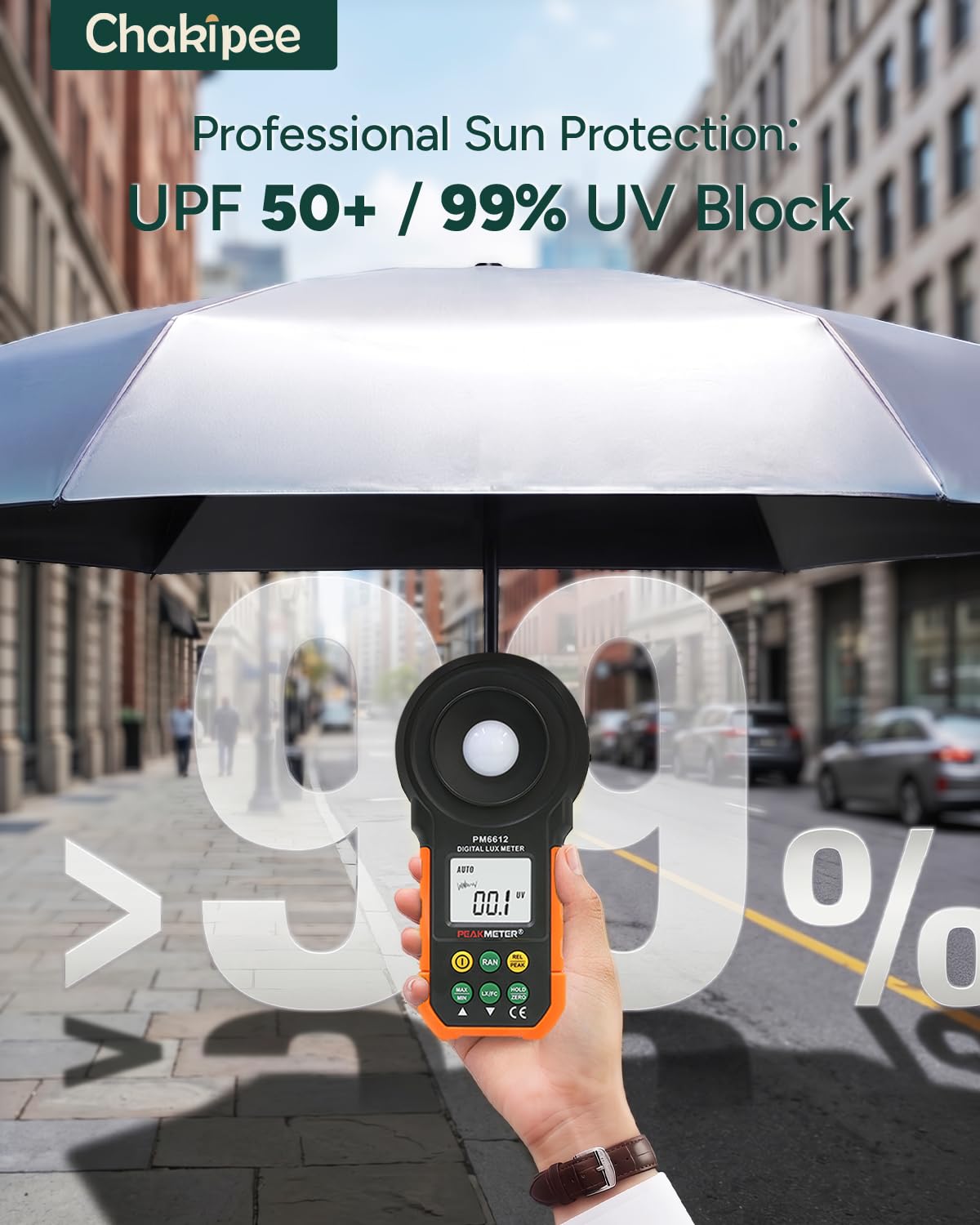 Ombrello Parasole Anti UV UPF 50+, 106/116cm Argento Ombrello Pieghevole Antivento Compatto, Leggero Sotto 390g con Apertura Chiusura Automatica, Ombrello da Viaggio Portatile