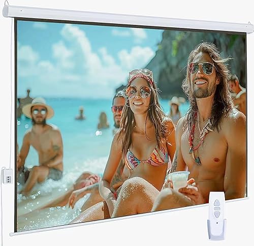 Pantalla de proyector motorizada de 110 pulgadas, pantalla de proyector eléctrica 43 con control remoto, pantalla de cine HD para interiores y