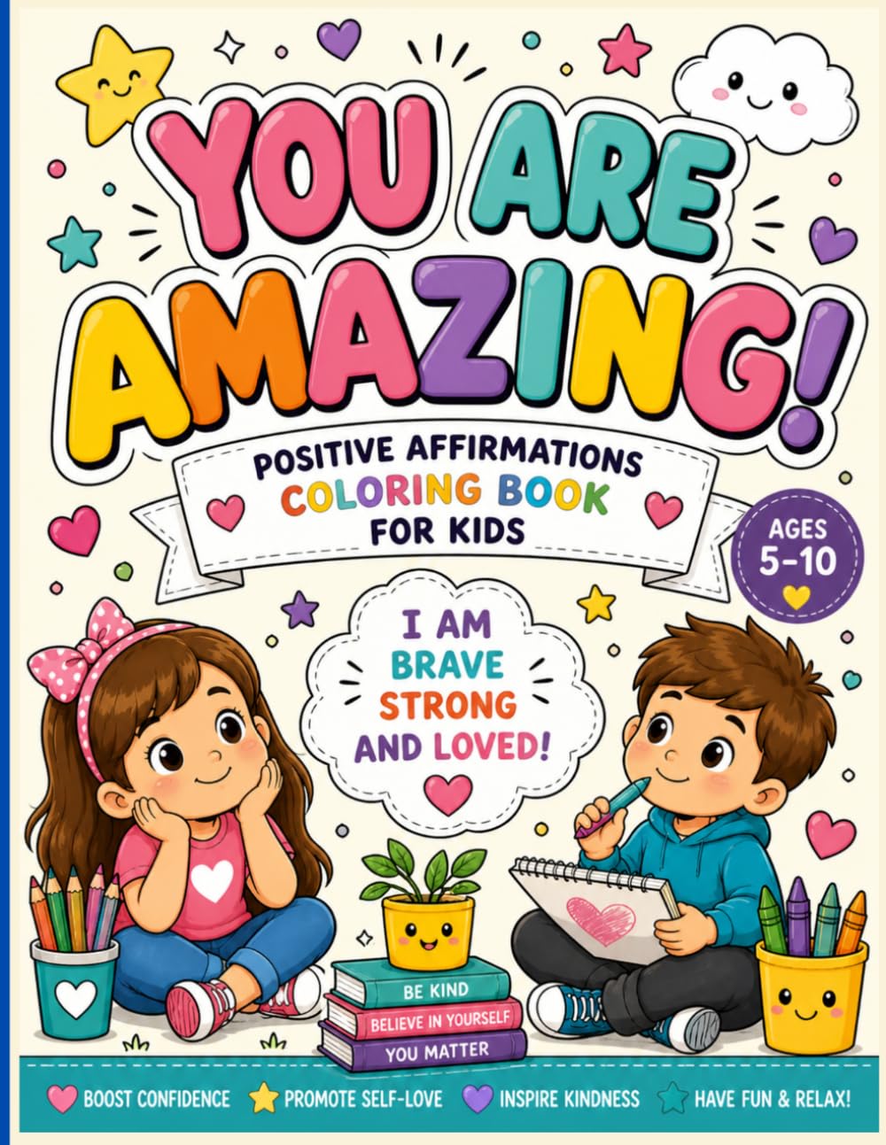 You Are Amazing!: Positive Affirmations Coloring Book for Kids Ages 5–10