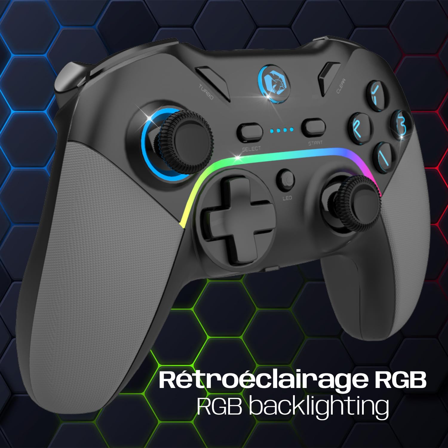 EMPIRE GAMING – Bezprzewodowy pad do gier WiFi 2,4 GHz, ładowalny kontroler do gier – PC/PS3/Switch – Tryb makro/Tubo – Podwójna wibracja – Port audio 3.5 mm – Ergonomiczny – Kabel USB-C