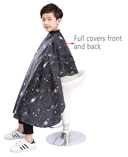Miniatura 6 de Kids Haircut Cape- Black Space Printing, Hair Cutting Cape for Kids- White Ocean World Pattern