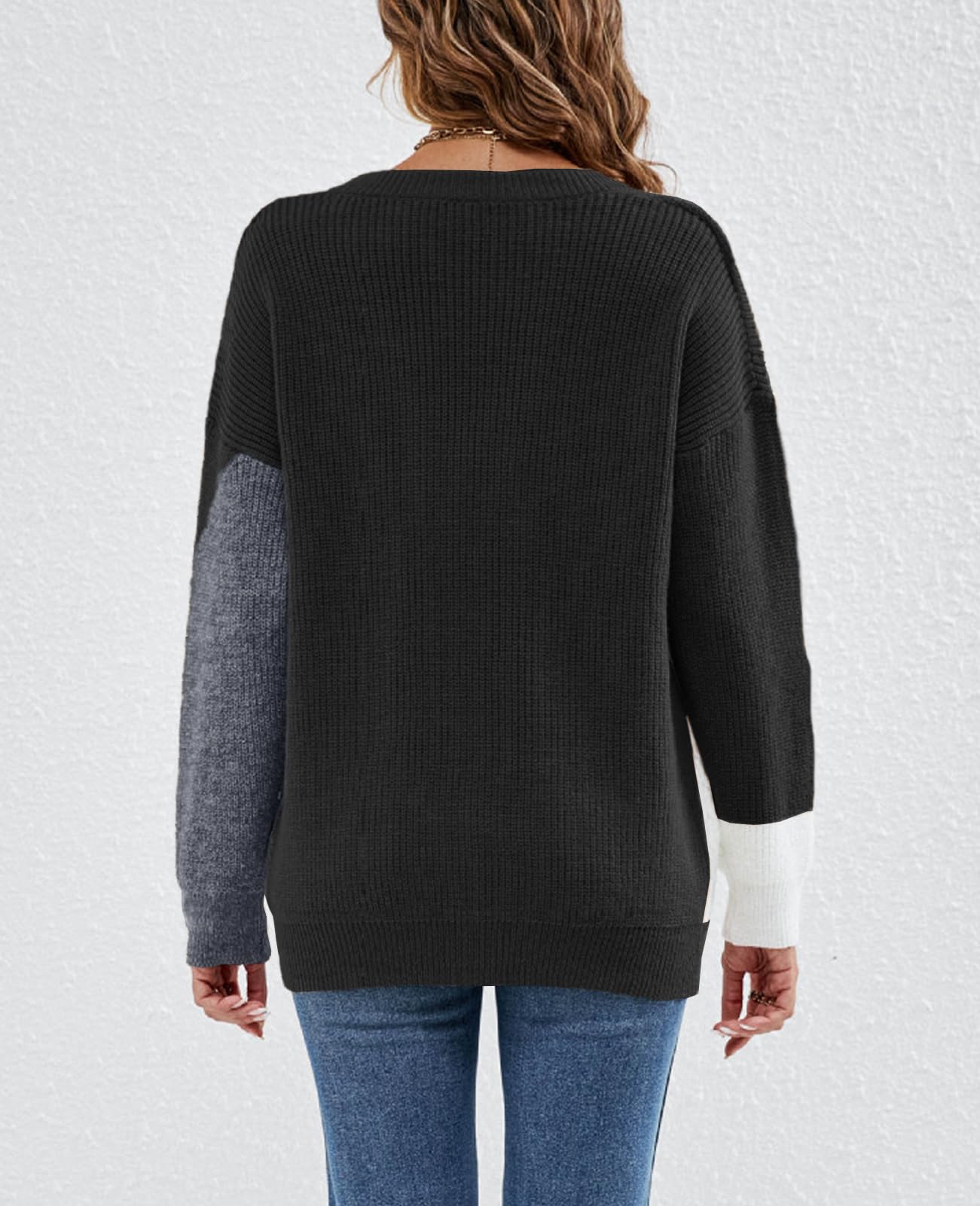 NLAND Maglione Donna Blocchi di Colore Pullover in Maglia Casual Autunnale Invernale Girocollo Colletto Rotondo Maglia Caldo a Manica Lunga Pullover Top
