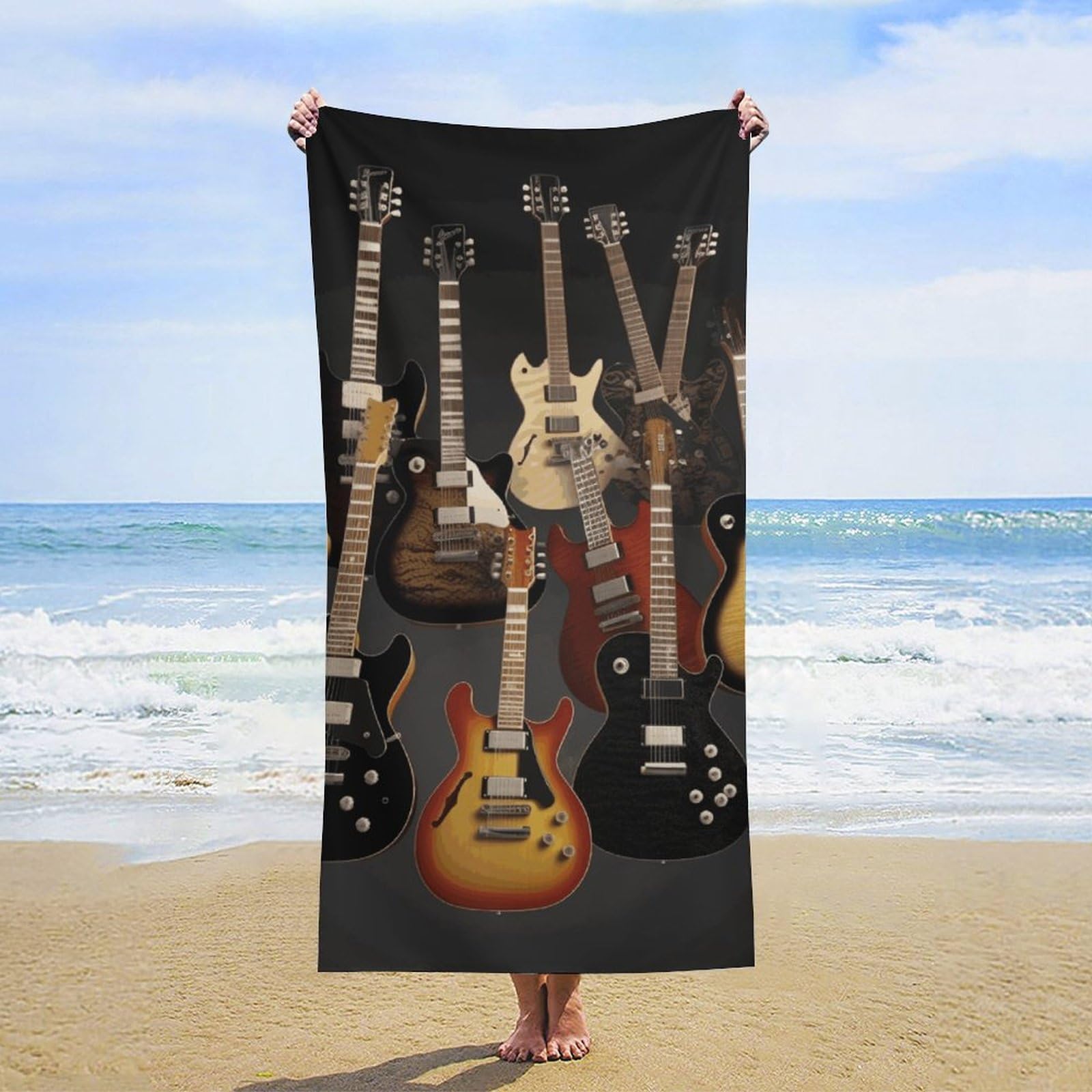 NTVOWPZO Guitars Beach Towel Oversized Microfiber Bath Towels Lightweight Sand Proof Beach Towels Absorbent Pool Towels for Swimming Yoga Bathroom Towel 31.5" X 63"