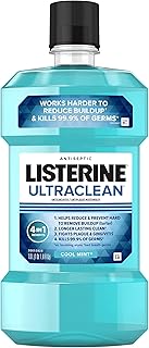 Listerine Ultraclean Oral Care Antiseptic Mouthwash, Everfresh Technology to Help Fight Bad Breath, Gingivitis, Plaque & Tartar, ADA-Accepted Tartar Control Oral Rinse, Cool Mint, 1 L