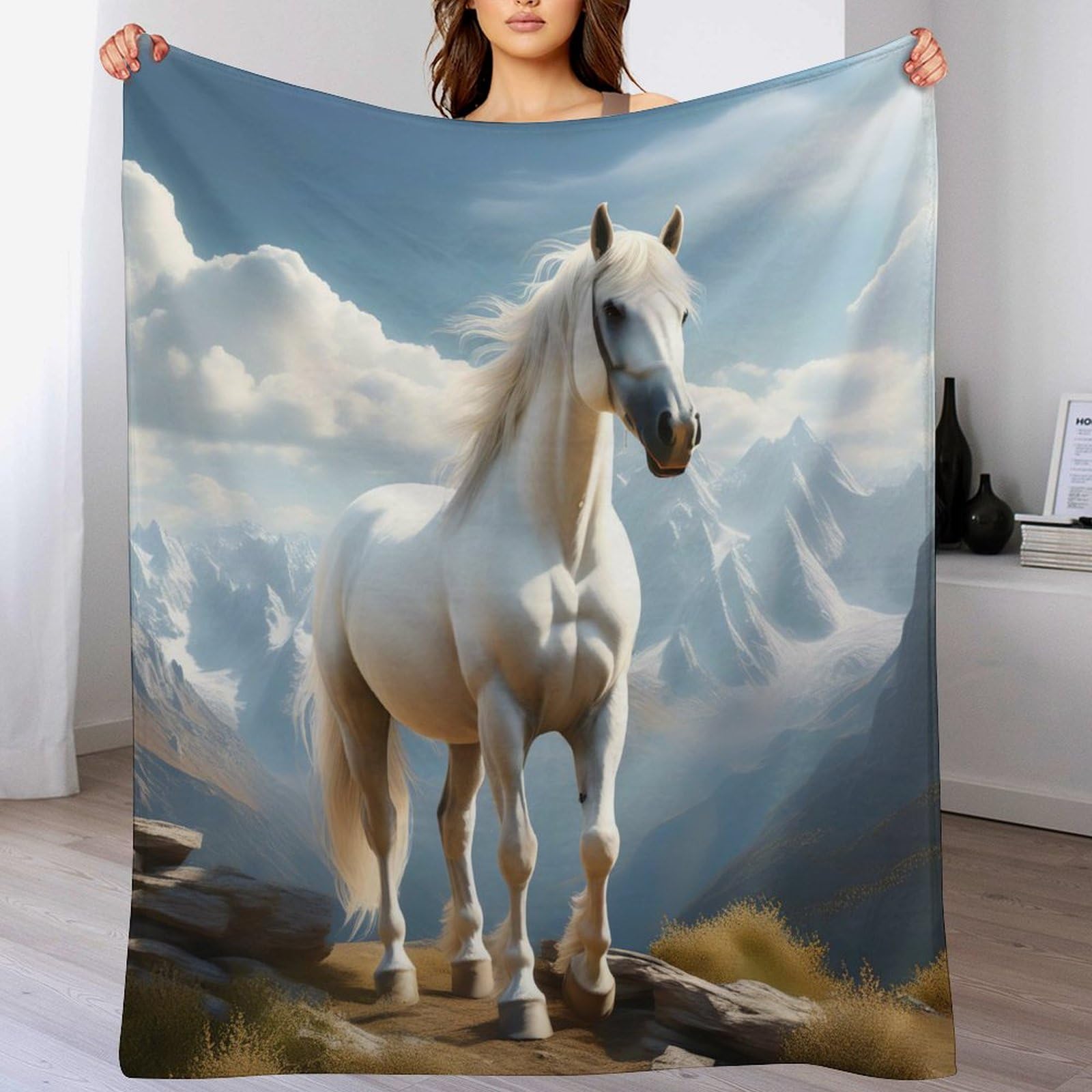 Couverture voyage plein air plaid polaire cheval pour canapé
