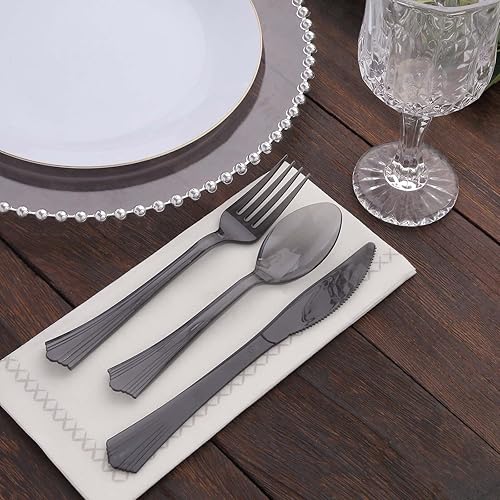 Miniatura 2 de Efavormart - Juego de 24 cubiertos de plástico transparente negro resistente con mango de punta acampanada, cuchara de tenedor desechable y