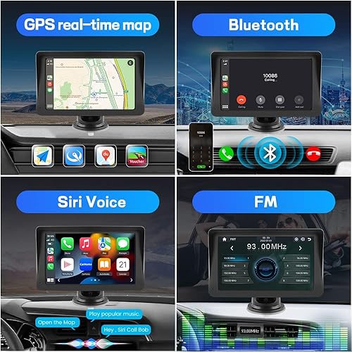Miniatura 4 de Estéreo portátil inalámbrico Apple CarPlay Android Auto, pantalla táctil de 7 pulgadas, reproductor multimedia, soporte Bluetooth manos libres