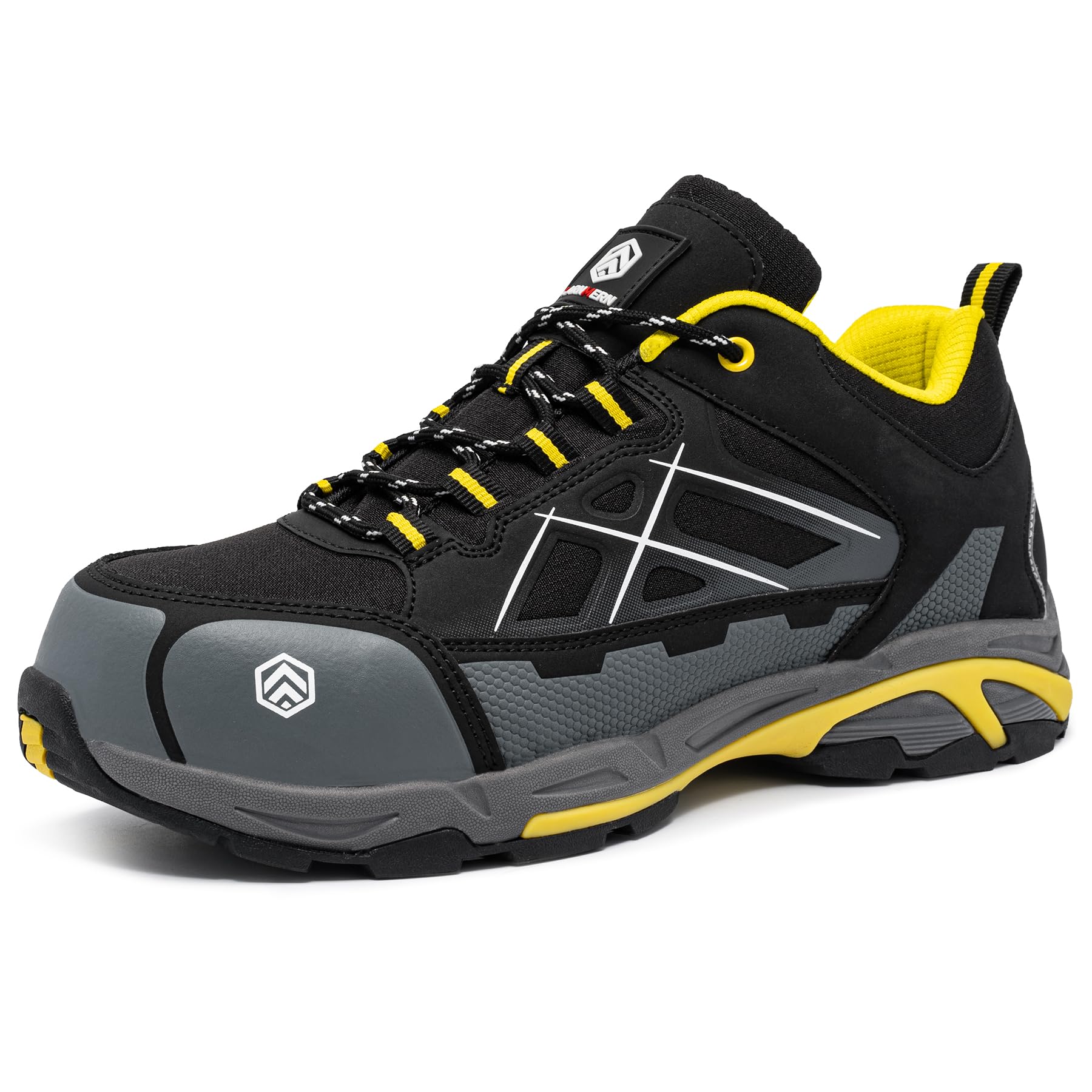 LARNMERN Zapatos de Seguridad Hombre Antiestático Punta de Acero SRC Antideslizante Transpirable Comodos Zapatillas Pies Anchos Cordones Trabajo