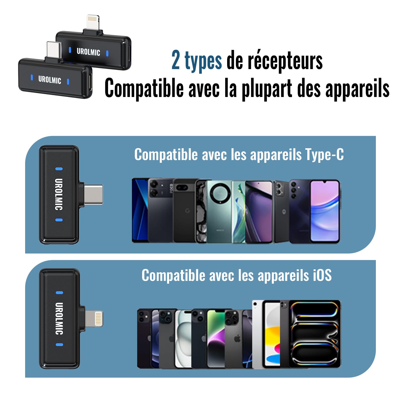 Micro Cravate sans Fil Compatible avec Les Smartphones iOS et Android, Autonomie 45H, Portée 50M, avec Écran Numérique et Boîtier de Charge, Réduction du Bruit par 2 Micros, Idéal pour Vlog