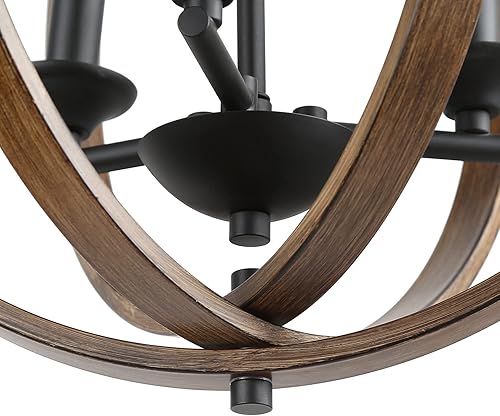 Miniatura 6 de LOG BARN Candelabros de granja, globo de madera falsa colgante de 3 luces para comedor y sala de estar, dormitorio, vestíbulo y entrada