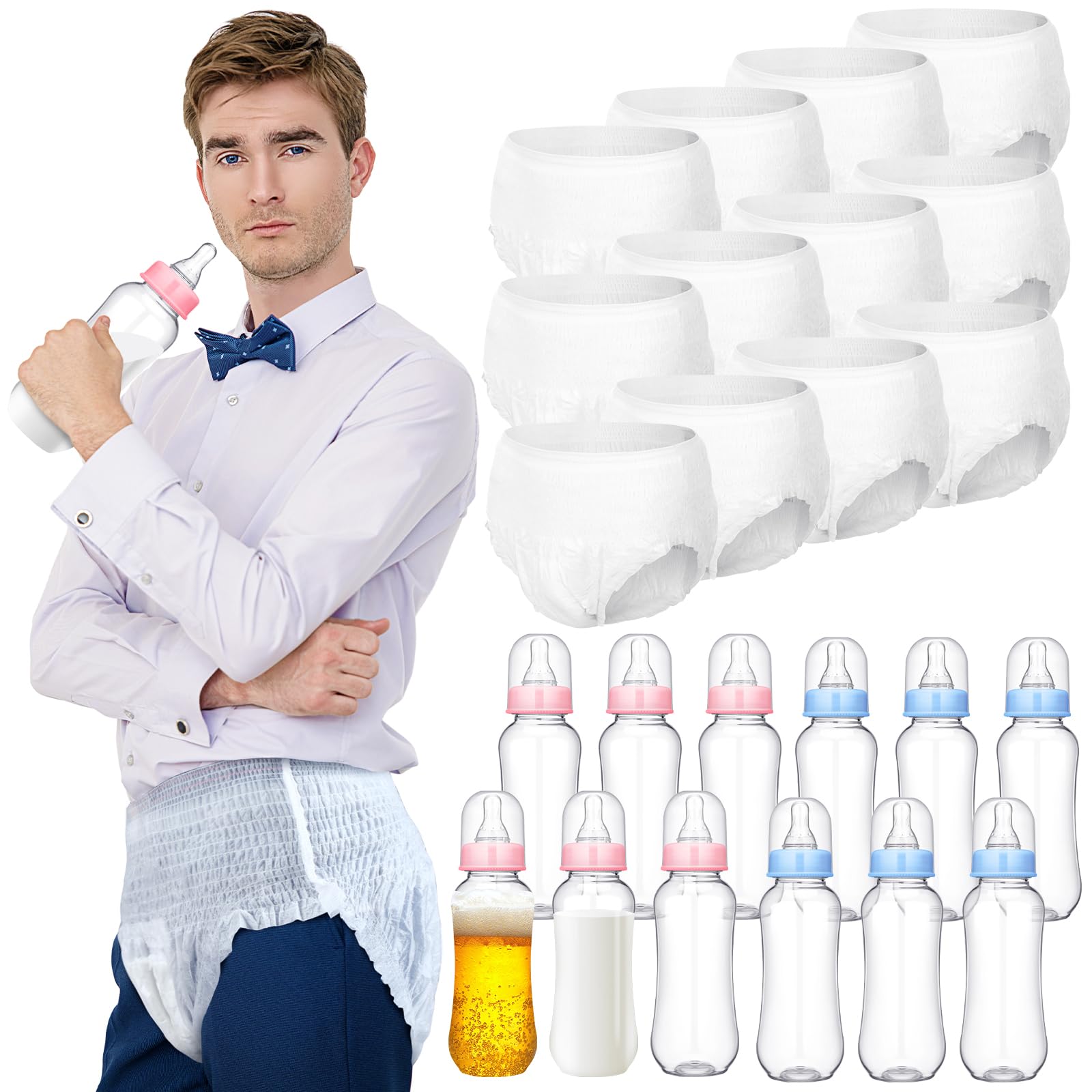 Hushee 12 Sets Funny Plastic Bottle Chug Baby Shower Games Juegos Para Plastic Baby Bottles Disposable Diapers Gender Reveal Race Gifts Diaper Feed Me