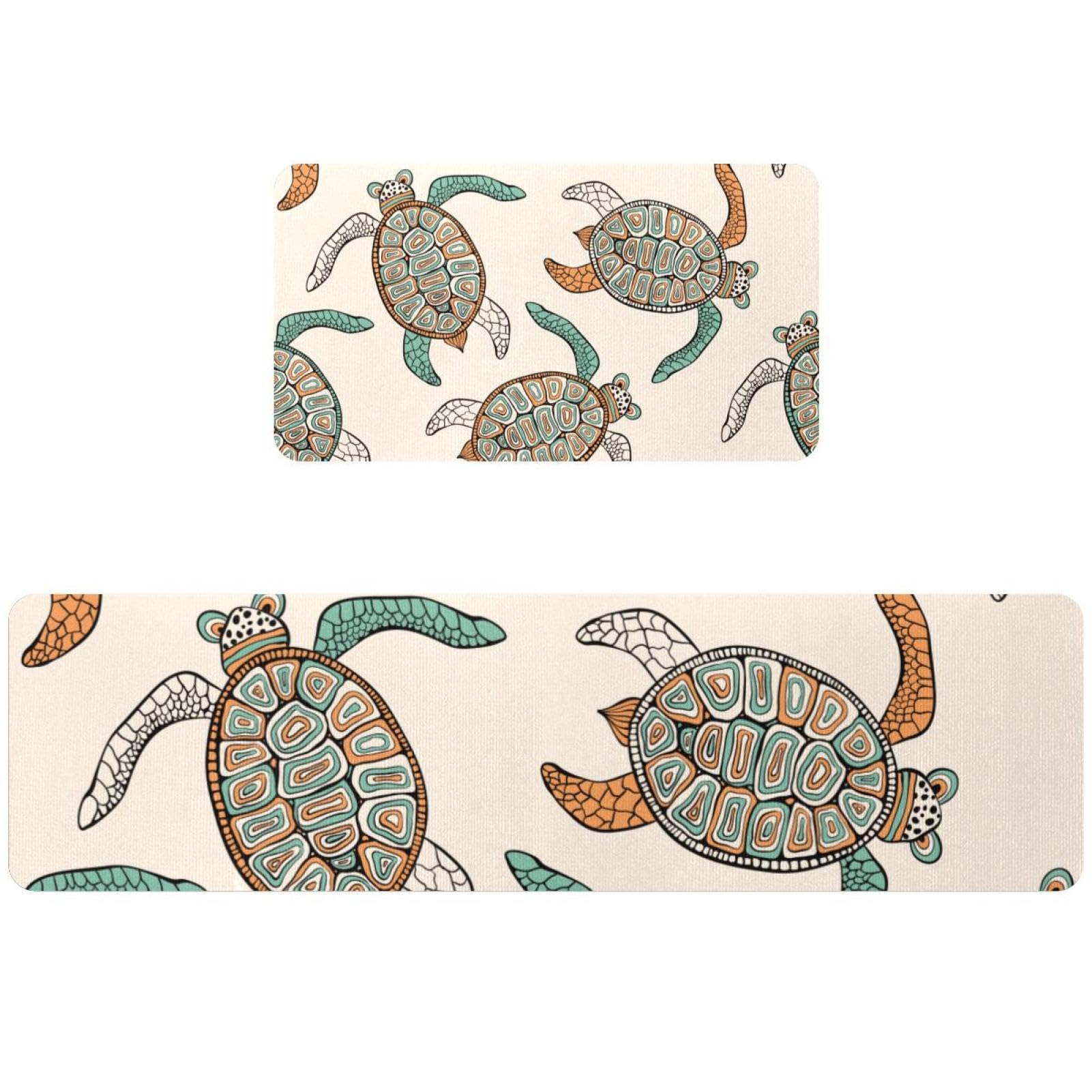 Tapis de cuisine à motif ethnique tortue de mer | Tapis de cuisine absorbant lavable