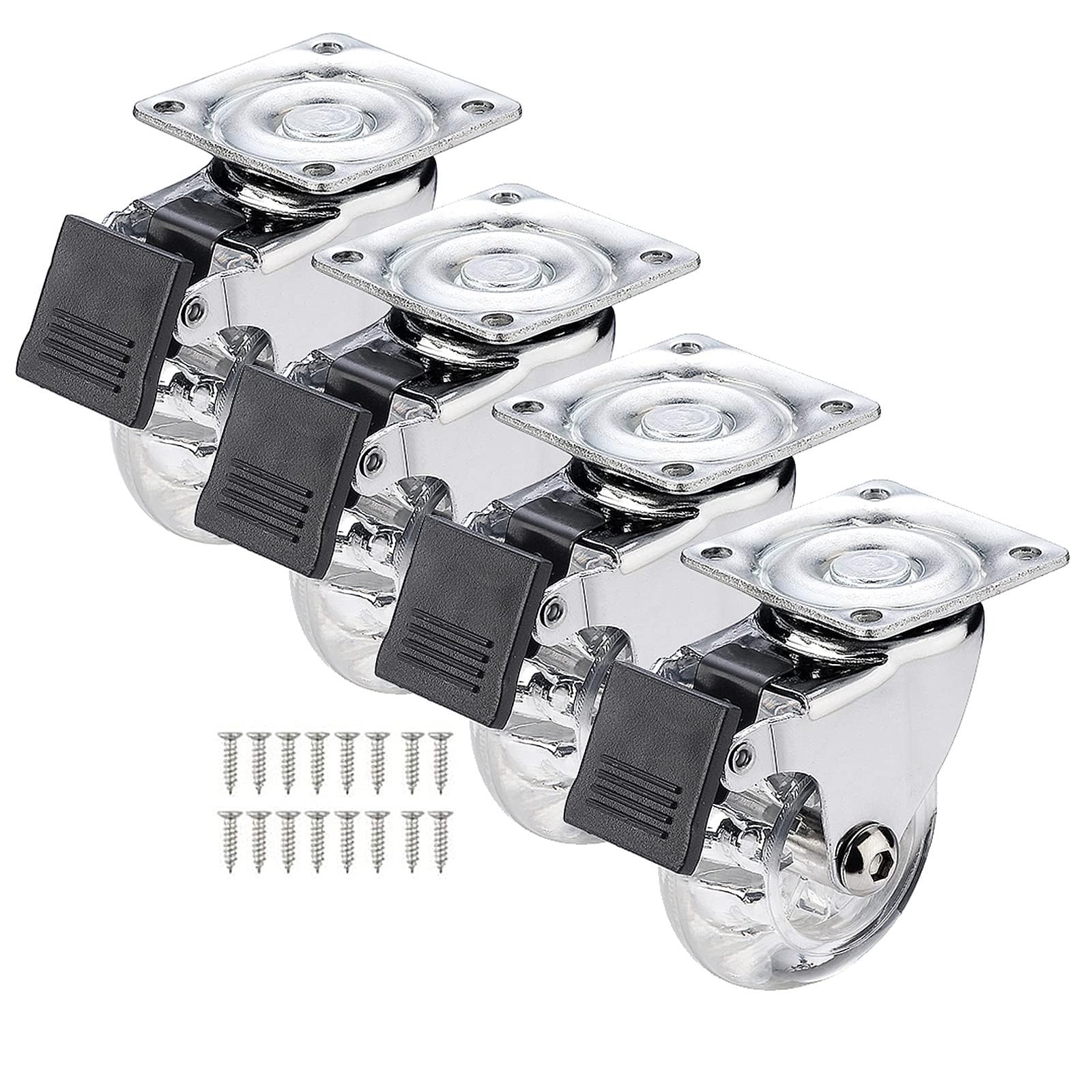 ZGUOUZANTYE 50mm Transparent PU Swivel Casters Furniture Wheels 35kg Load Capacity for Industrial Carts Workbenches(4 Braked)