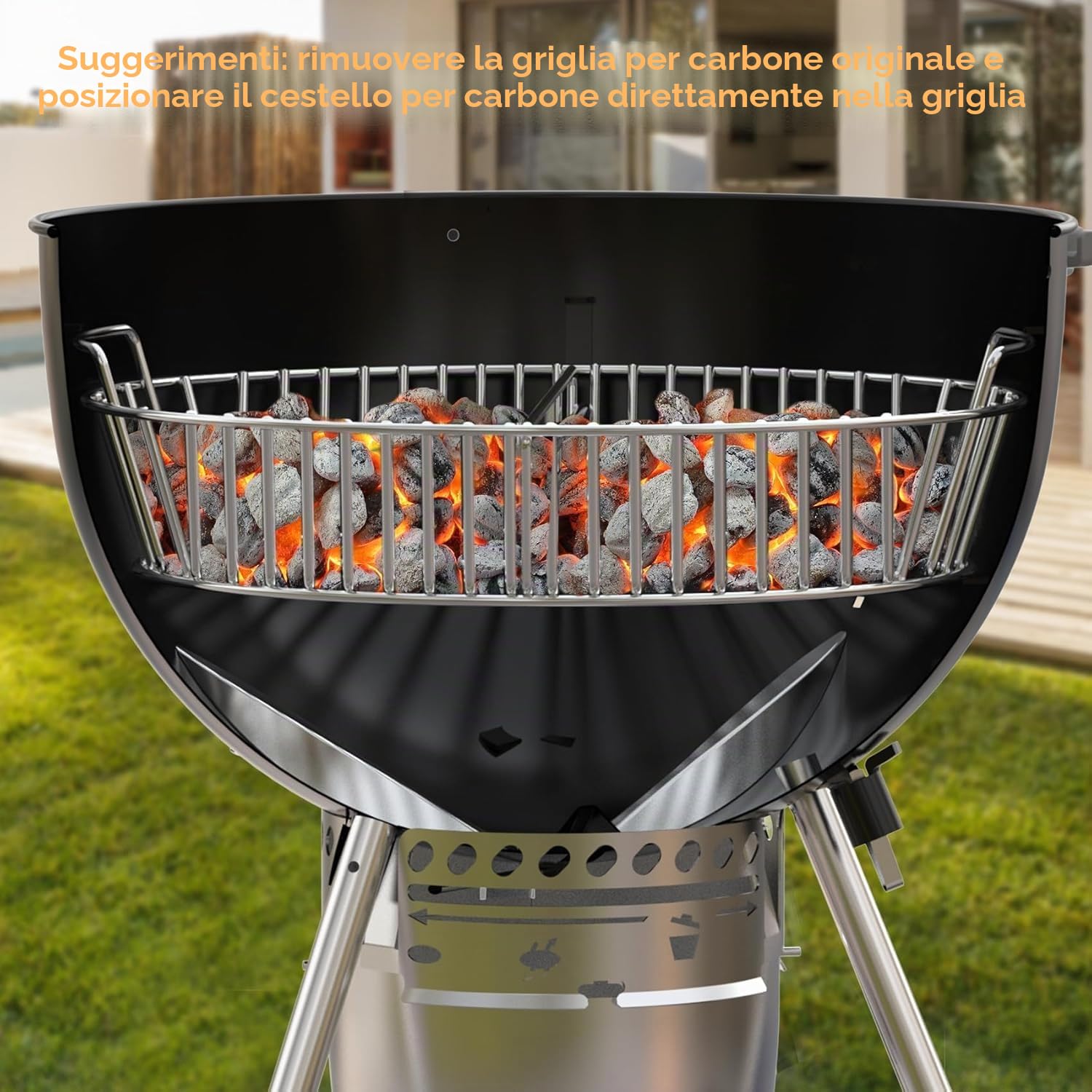 onlyfire Cestini per carbonella Cesto in Frassino carboncino, Barbecue Grill Cestino per Fuoco Acciaio Inossidabile Adatto 57 cm Weber griglia a Carbone per Cottura indiretta