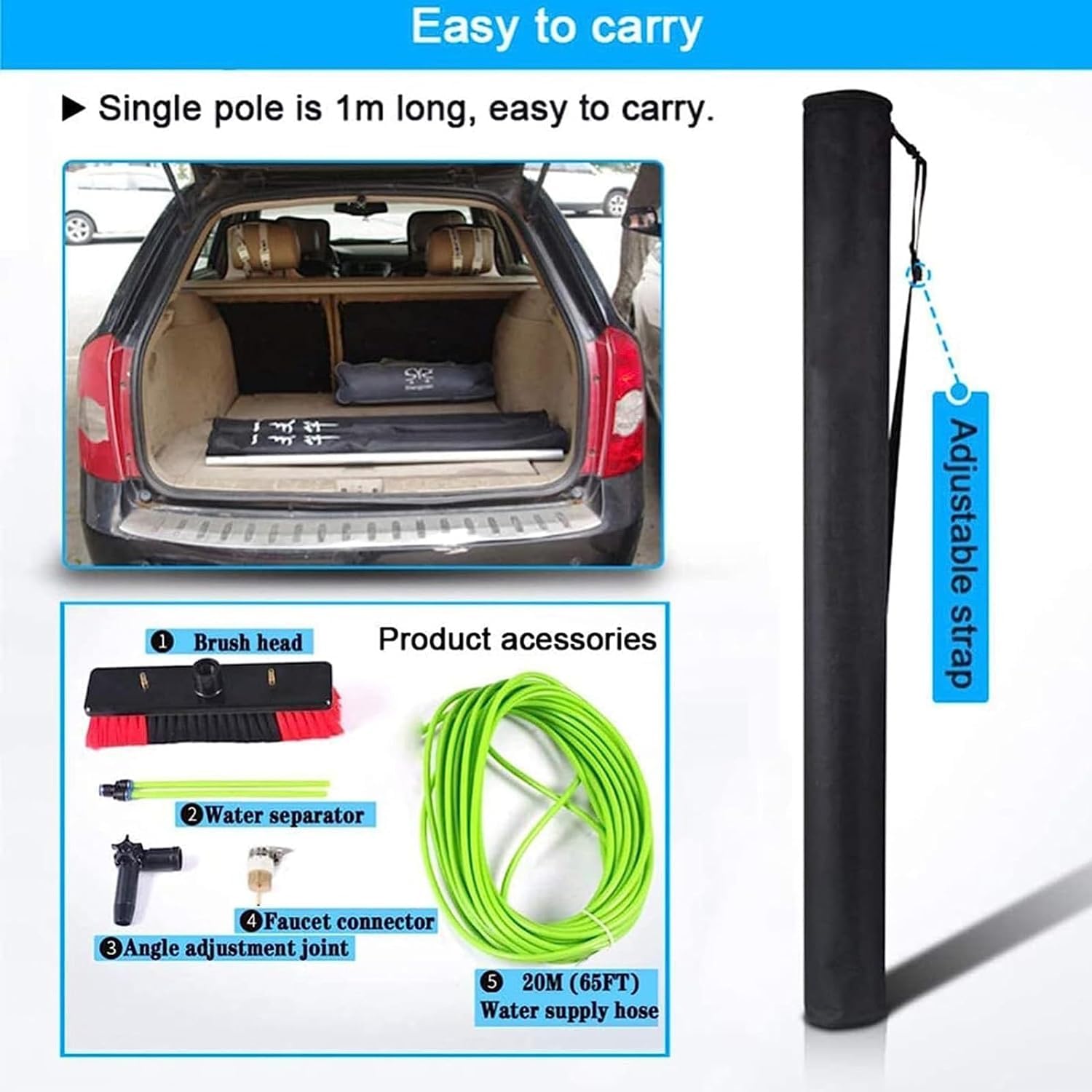 Waterfed Pole Cleaning Kit, Spazzola Teles per, Sistema di pulizia del pannello solare, Lavavetri con tubo, Palo di alimentazione dell'acqua ad alta portata per una pulizia efficiente