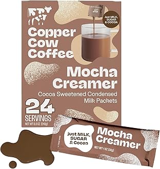 Copper Cow Coffee Sweetened Mocha Milk Creamer Singles (24 pack) | Vietnamese Inspired Coffee Creamer, All Natural Creamer Packets for Pour Overs & Lattes | No Refrigeration Needed, Travel Friendly