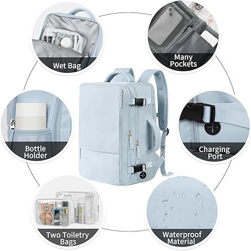 Miniatura 5 de Hanples Mochila de viaje, mochila para laptop, mochila de mano para escuela y senderismo, Azulclaro, Mochilas de viaje