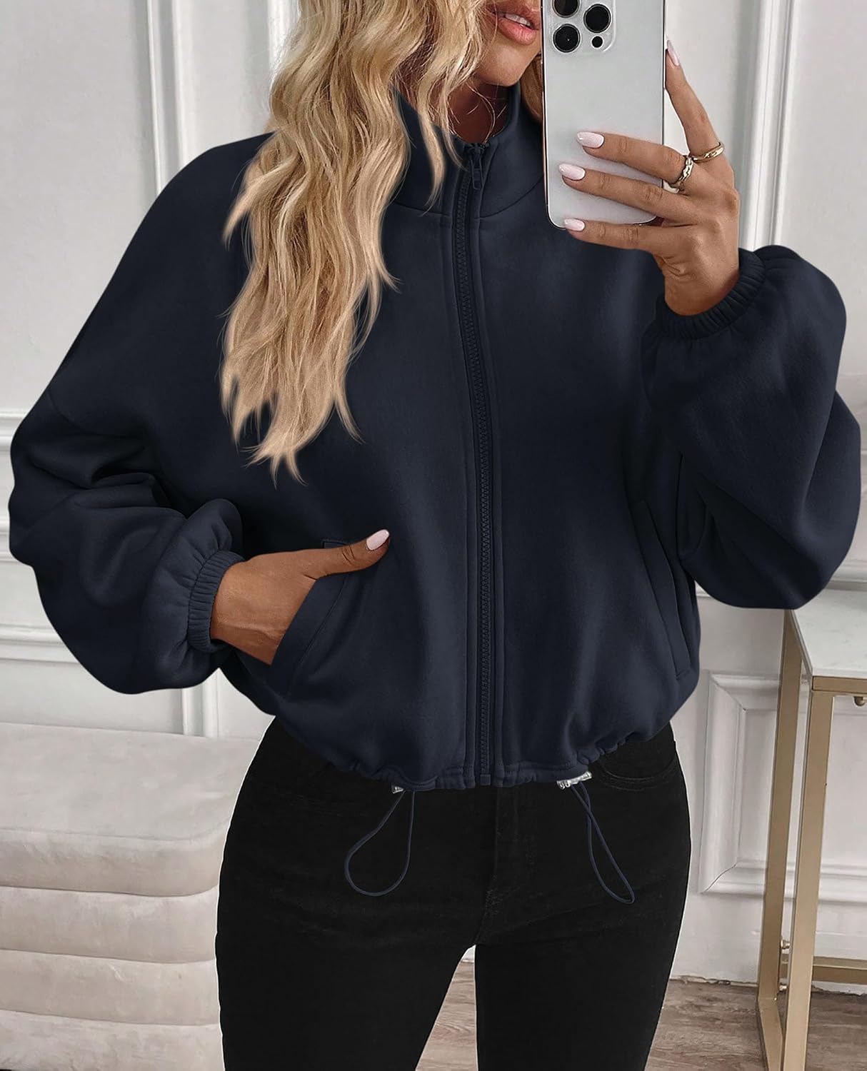 PRETTYGARDEN Women's Cropped Jacket Zip Up Fleece Sweatshirt Fall Outfits