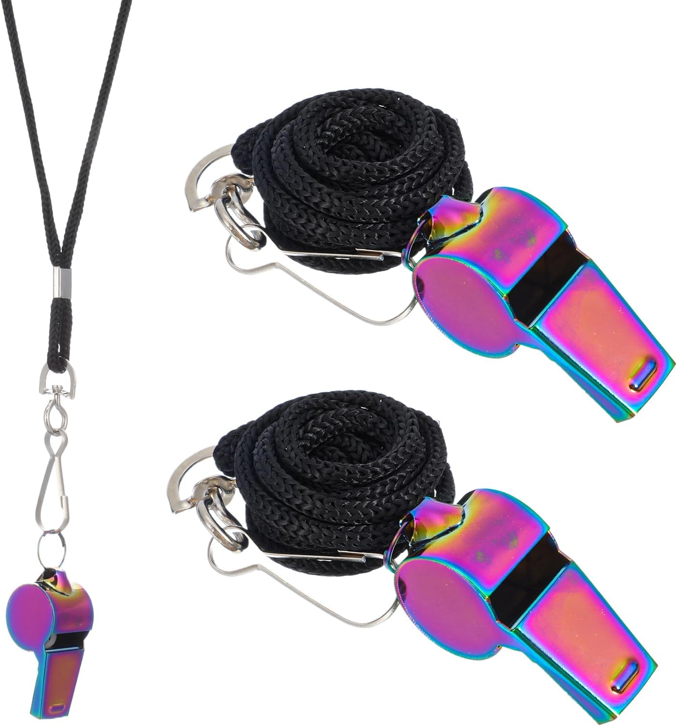 Silbatos deportivos de acero inoxidable con cordón, pack x2 miniatura 1