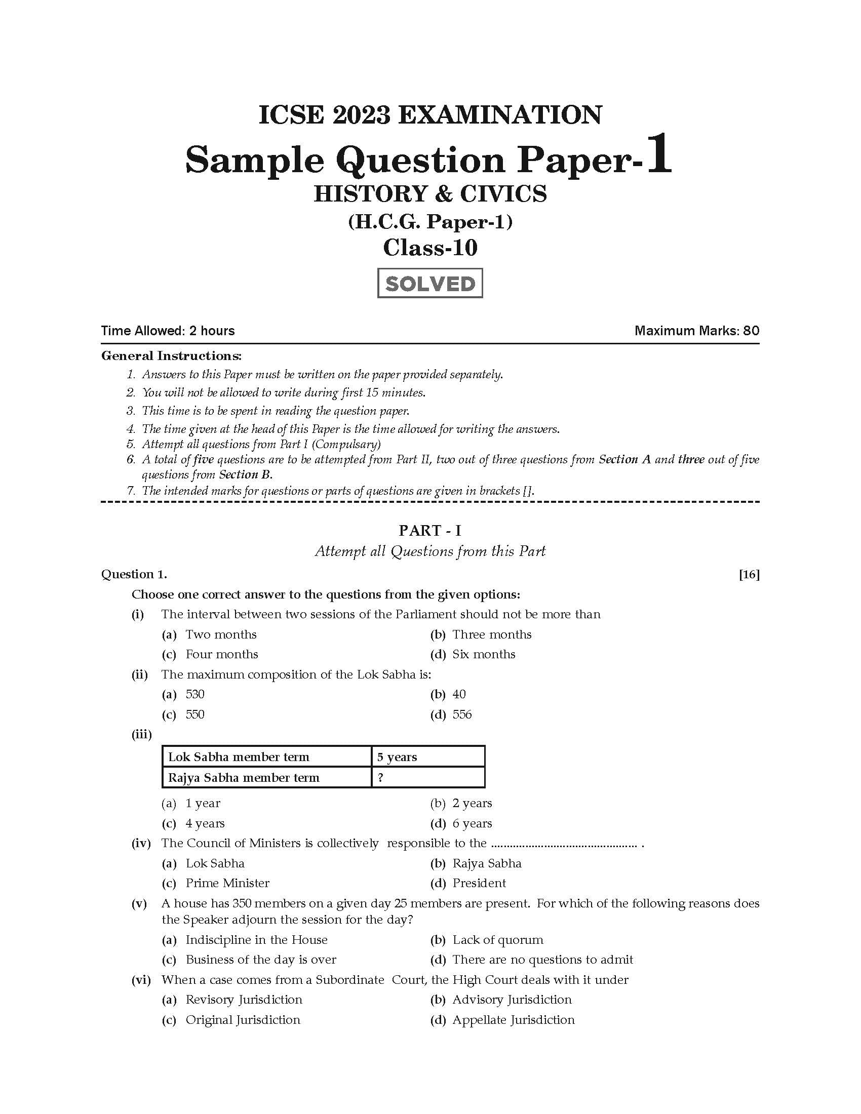 Oswaal ICSE Sample Question Papers Class 10 History & Civics for 2023 Board Exam (based on the latest CISCE/ICSE Specimen Paper) 3