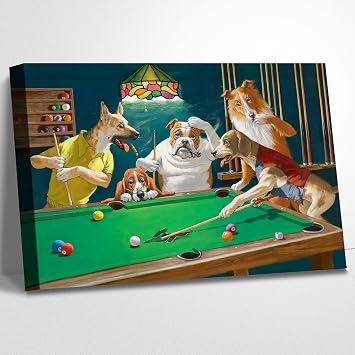 CanvasGarden - Pokerdog Canvas Wall Art Home Decor Dogs Playing Billiards Breaking Table Drama Picture Animal Themed Poster Paintings Print,Framed Artwork for Living Room Office Decor,16x12Inch
