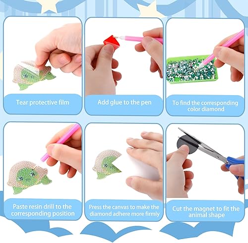 Miniatura 6 de 16 imanes de pintura de diamante para refrigerador, lindos imanes para nevera para niños, kits de pintura de diamantes con diseño de girasol, puerta