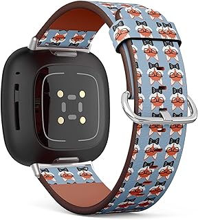 CJBROES Replacement Leather Watch Band, Compatible with Fitbit Versa 3 and Fitbit Sense of Wristband Bracelet Accessory - Cute Cartoon Foxes