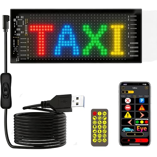 LED Sign for Car Taxi, 7''x3'' Flexible LED Matrix Panel USB 5V Bluetooth APP Control DIY Programmable Scrolling Display, Custom Neon Sign for Windshield Motor Party Festival Bar Store Business Advertising