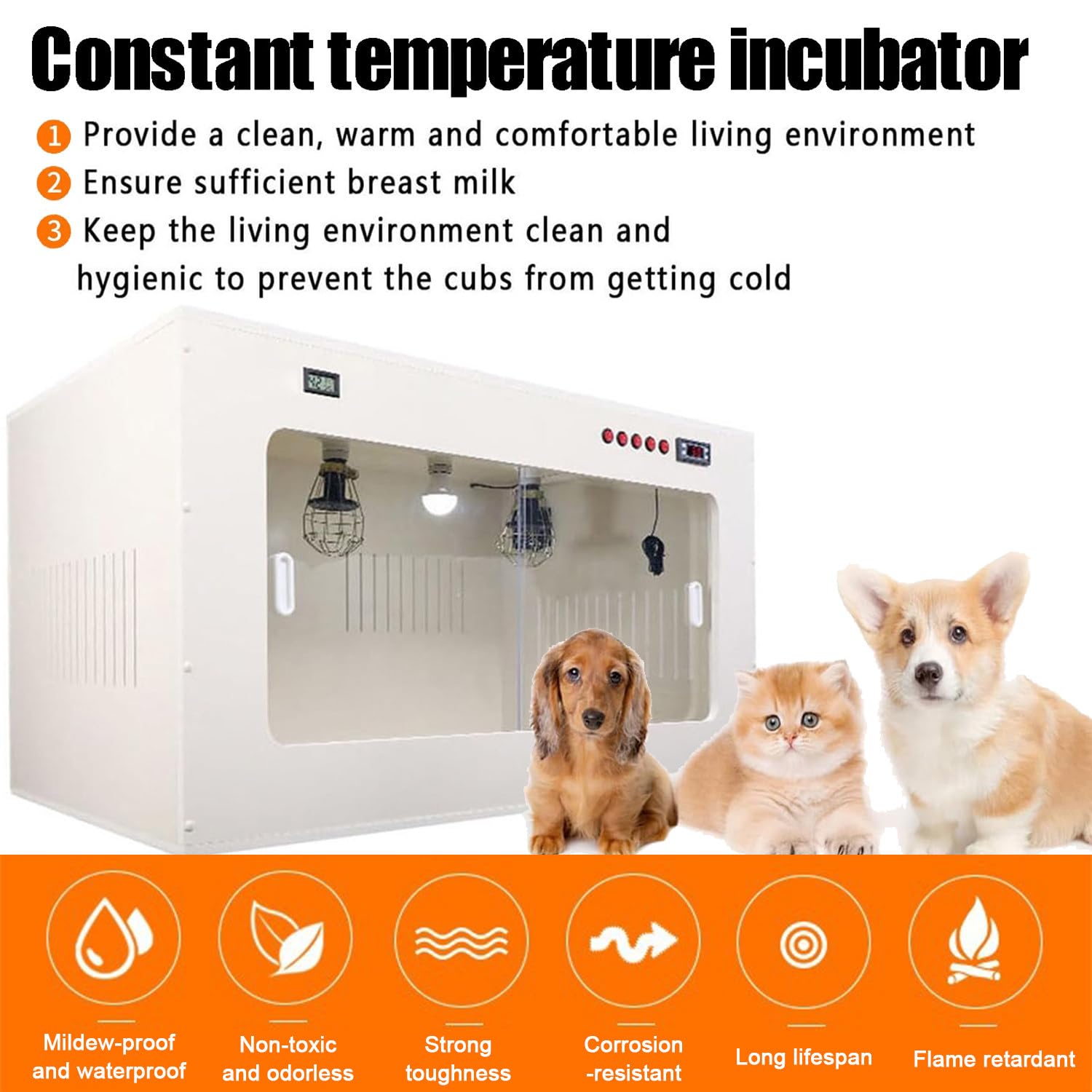 Intelligenter Welpen-Inkubator Mit LED-Licht Und Unabhängigen Schaltern,All-in-One-Brutkasten Mit Heizung Und Belüftung Für Neugeborene Würfe,Hunde,Katzen Und Kleintiere 60 * 50 * 50cm